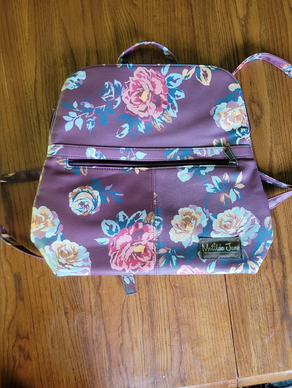 Matilda Jane Floral Backpack – Faux Leather Bookbag – Purple Vintage Rose Print
